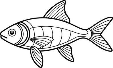 Neon Tetra fish line art vector illustration on black and white.