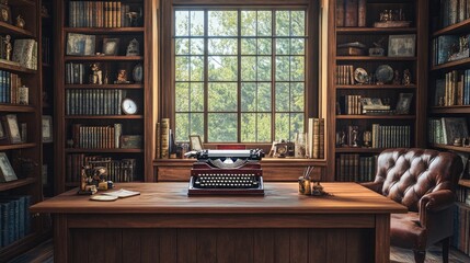 A rustic farmhouse study with a large wooden desk