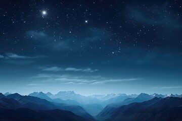 Mountains panoramic landscape with beautiful night starry sky. Stargazing and observation. Travel, adventure and discovery concept. Camping and hiking. Natural background for banner, poster, wallpaper