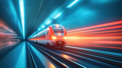Fototapeta premium A detailed illustration of a modern high speed train speeding through a tunnel, highlighting efficiency and speed.