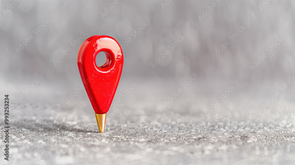 Poster marker with a red location pin on a silver background highlighting navigation and position tracking