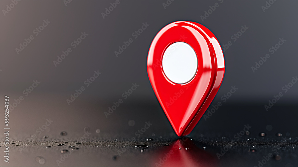 Poster location pin marker on dark background with drops highlighting pointer and navigation concept