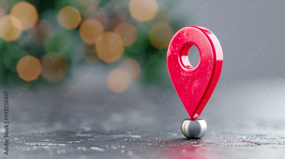 Poster location marker on a blurred background highlighting geography and navigation
