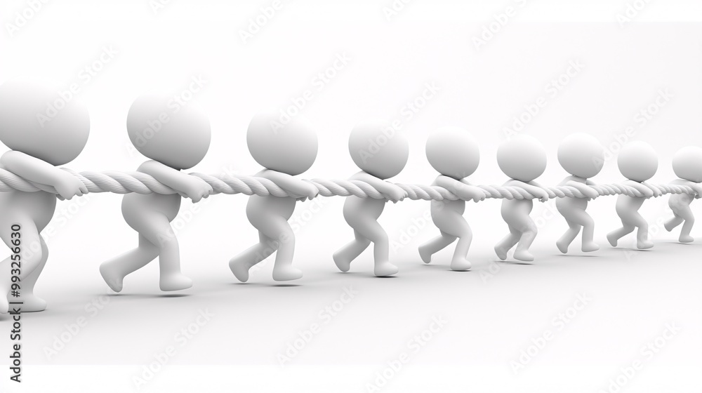 Poster A 3D group of characters pulling the upward line of a stock market graph together showing teamwork and effort to improve the economy Large space for text in center Stock Photo with copy space