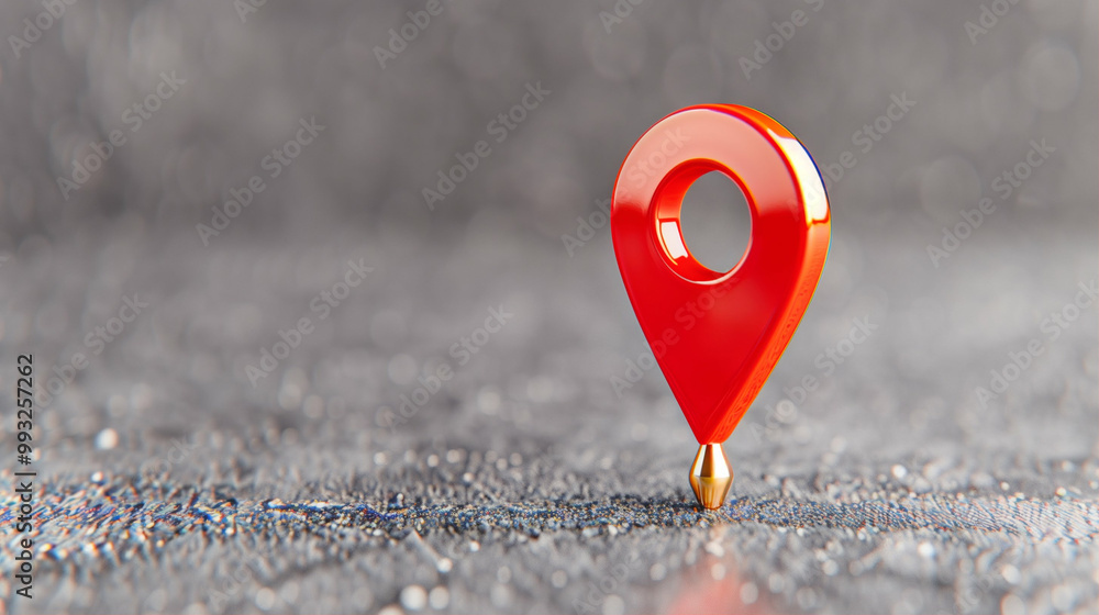Poster map pin location marker on a surface reflecting light with a modern design