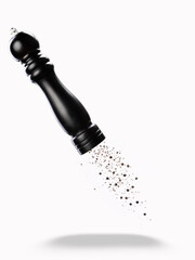 Black wooden pepper shaker isolated on white background. Black pepper mill.
