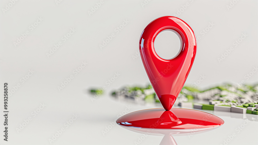 Poster location pin and map pin on white background with location marker and 3d design elements