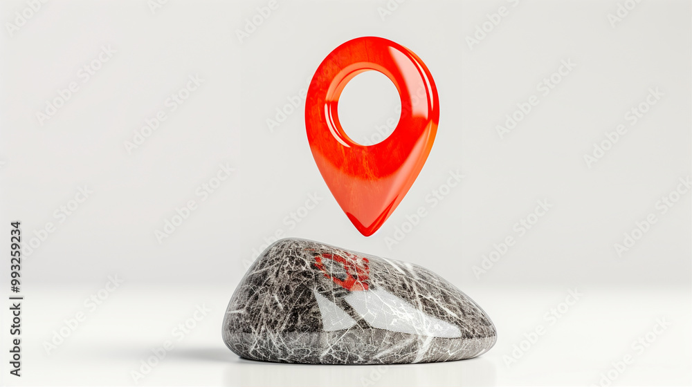 Poster location pin on a stone surface representing technology and navigation