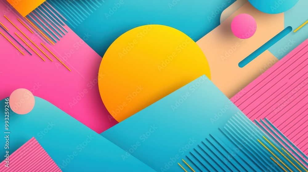 Poster a minimalist neon illustration of a geometric pattern with vibrant color gradients and sharp lines.