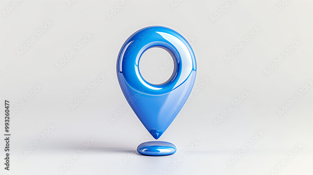 Poster location pin icon in blue color with glossy finish representing navigation and mapping