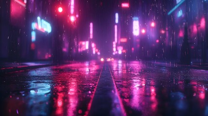 Neon Lights Casting a Magical Glow Over a Quiet Snowfall on City Streets image