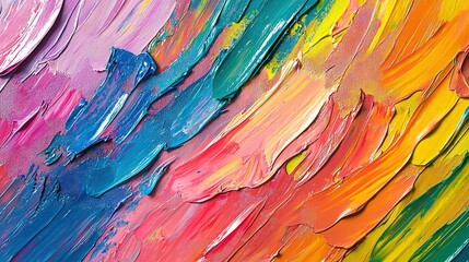 Multicolored art painting with oil brushstrokes. Textured wallpaper background illustration. Generative Ai