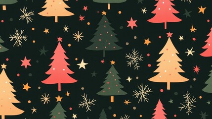 Obraz premium Christmas Tree Surrounded by Cute Kawaii Cartoon Characters, Colorful Monster Pattern Design