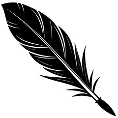 Obraz premium quill feather pen silhouette, feather pen icon logo vector design, majestic feather 