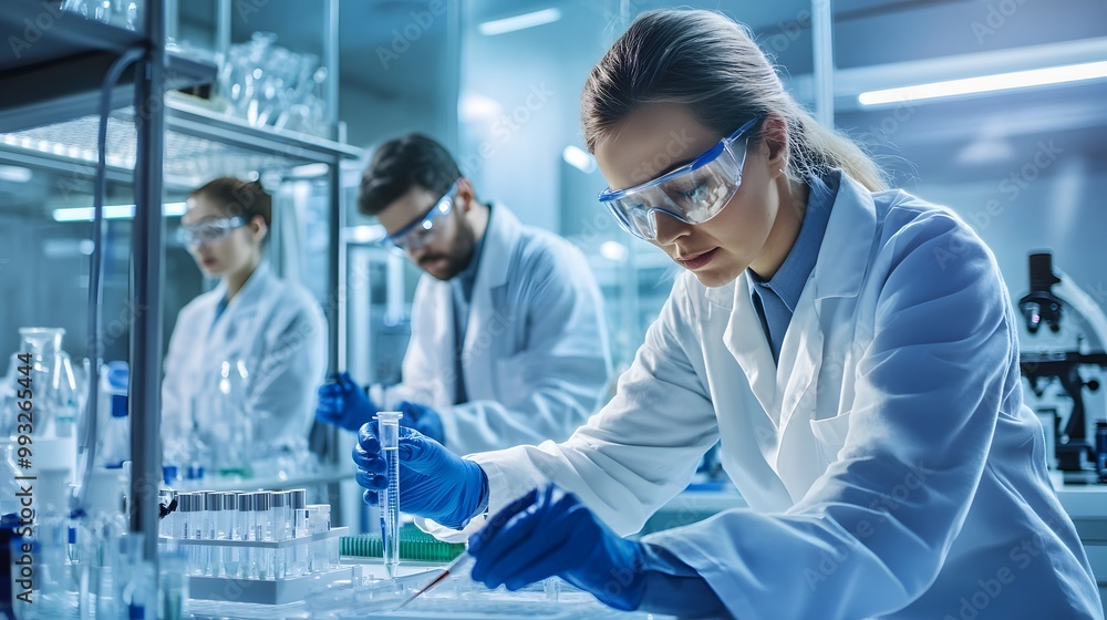 Poster female scientist conducting experiment in a laboratory setting