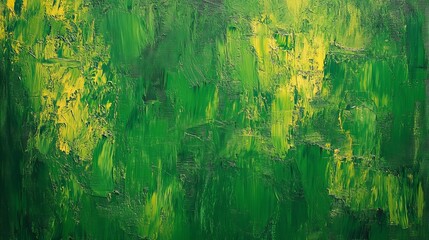 Vibrant green canvas with bold brushstrokes and rich color variations