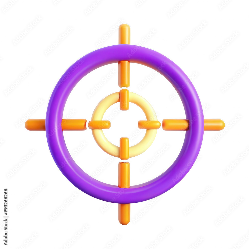 Poster a 3d rendered colorful target icon featuring concentric rings and cross lines. it symbolizes focus a