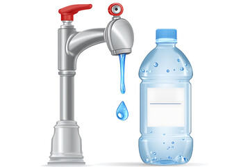 Obraz premium Faucet with flowing water and waves isolated on 3D rendering