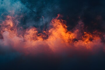 Fototapeta premium Dramatic Fiery Smoke - Enigmatic Orange Flames and Moody Blue Background for Abstract Art and Design