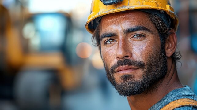 construction worker equipped with safety gear intensely focused while operating heavy machinery at a residential construction site portraying dedication and professionalism in the industry