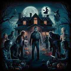 Classic horror movie scene recreated with Halloween characters