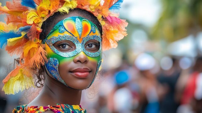 Vibrant Haitian Woman in Colorful Carnival Costume at Jacmel Festival