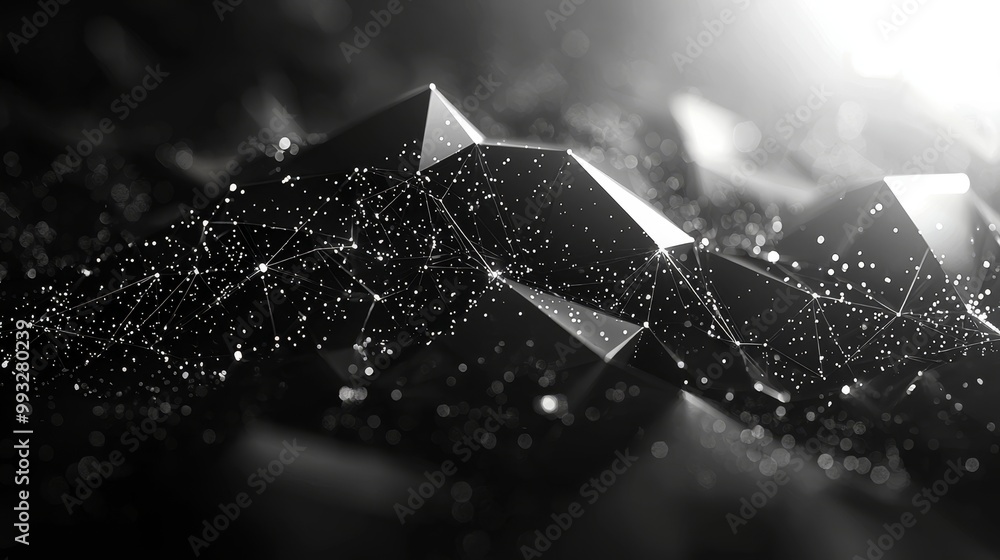 Poster abstract geometric background with connecting points and lines. black digital background with networ