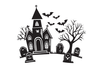 Happy Halloween scene vector art illustration.  