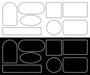 Collection of Scallop edge border and frames. Square circle and rectangle shape. Vector illustration lace frill. Simple cute label. Outline decorative collection.