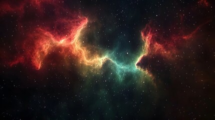 Naklejka premium Red and Green Nebula with Stars in Dark Space