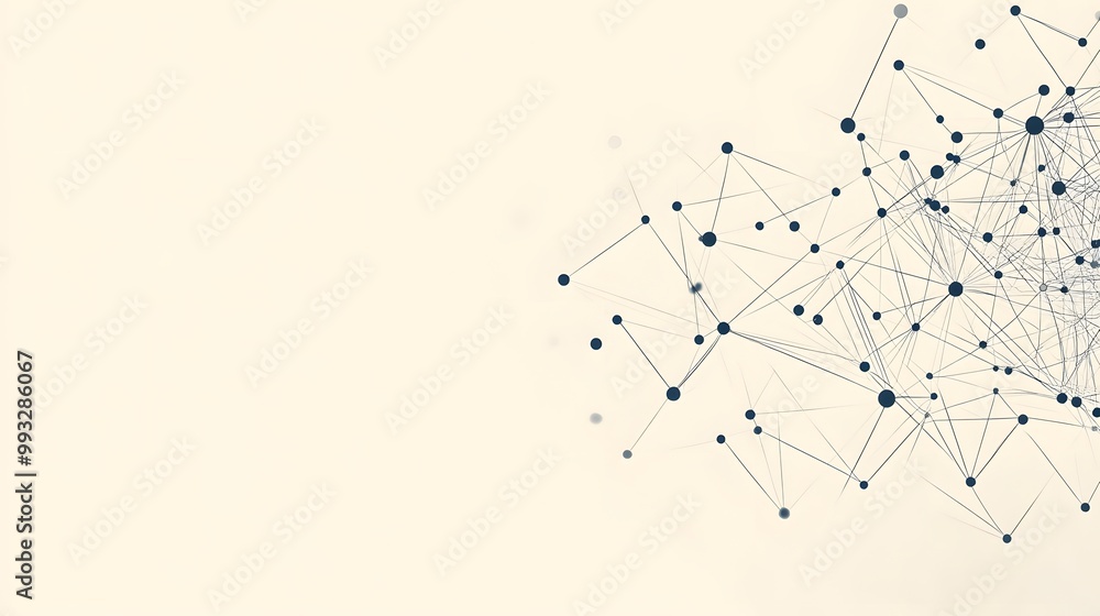 Aufkleber abstract network of interconnected black circles and lines on a beige background