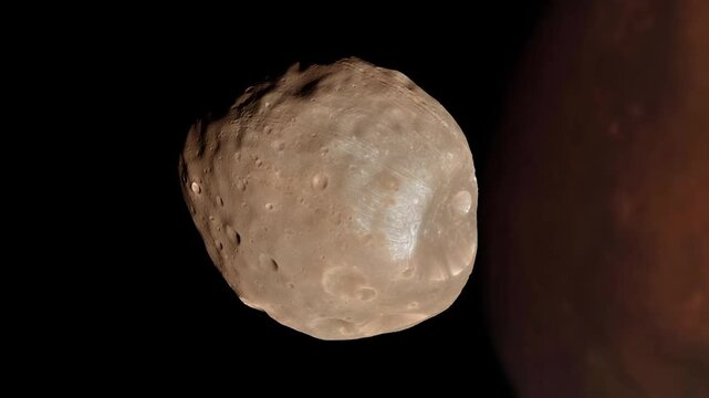 Mars moon Phobos orbiting Mars