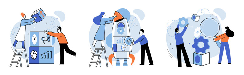 Teamwork vector illustration. Community engagement builds sense solidarity and shared purpose within team Team spirit fosters positive and supportive atmosphere, enhancing overall team performance