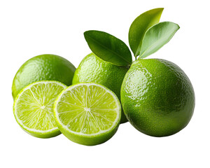 Fresh Limes Whole and Halved on transparent background