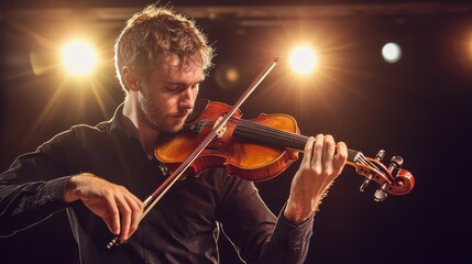 Talented Czech Violinist Performing at Prague Spring Music Festival in Beautiful Concert Hall with Vibrant Stage Lights