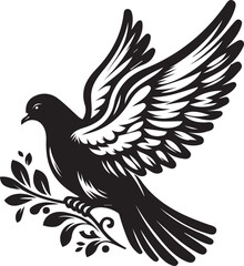 Obraz premium black dove bird silhouette vector illustration, solid white background