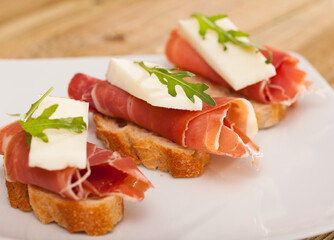Perfect sandwich made with rye bread cheese and Parma ham