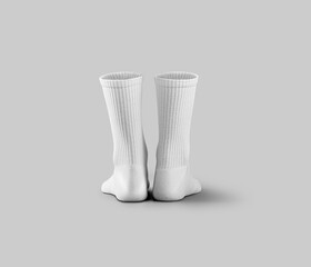 Mockup of white long socks 3d rendering, back view, isolated on background.