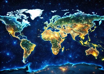 Naklejka premium Global Night Sky Brightness Illustrated: Comprehensive World Light Pollution Map for Awareness and Study