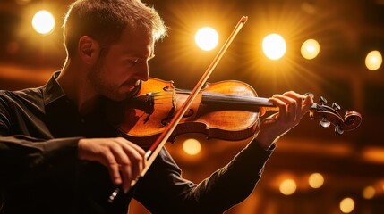 Fototapeta premium Talented Czech Violinist Captivating Audience at Prague Spring Music Festival Concert Hall