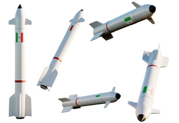 Five missiles with the Iran flag on transparent background. 3D Render	