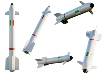 Five missiles with the Iran flag on transparent background. 3D Render	