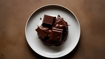 Chocolate bar on a plate. Generative Ai.