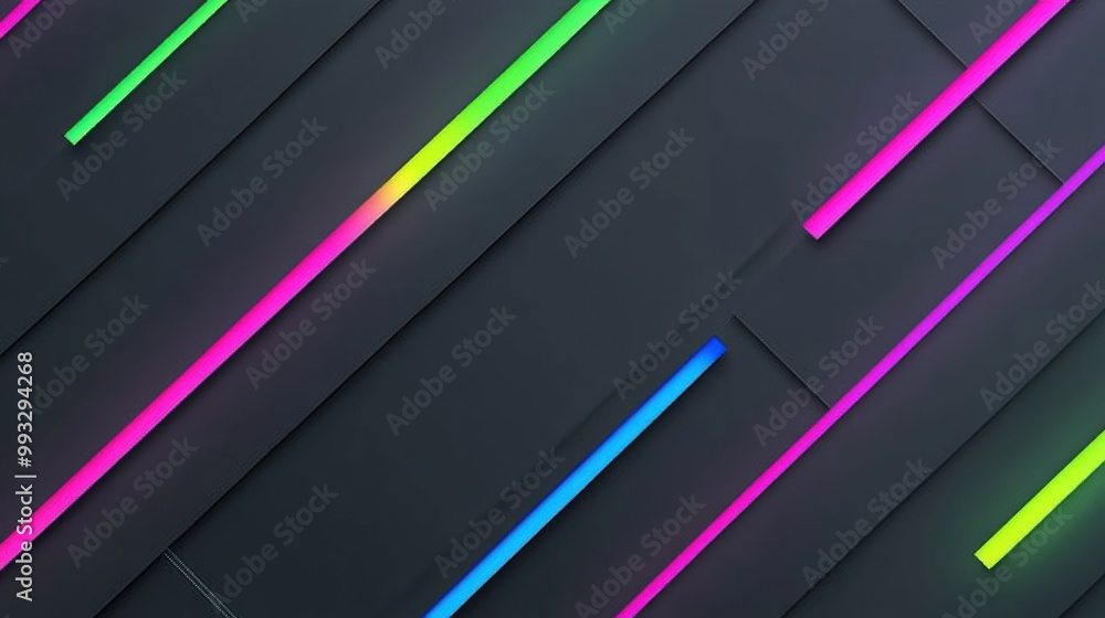 Poster vibrant neon colors contrast against dark gray background, creating dynamic and modern visual effect
