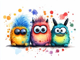 Obraz premium Watercolor Cute Monster Friends.