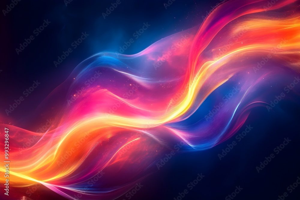 Poster captivating colorful light trails forming unique abstract shapes in a dark surreal backdrop