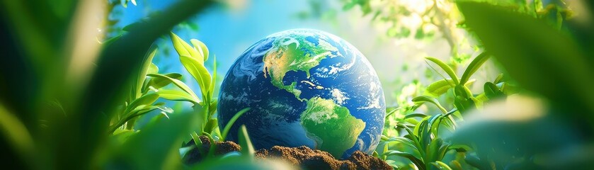 Earth is surrounded by green plants and soil