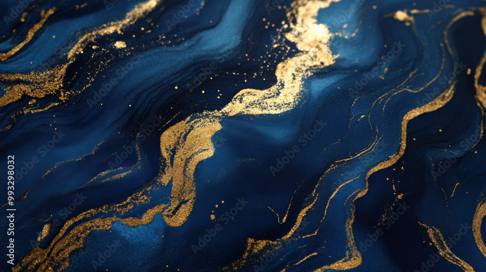 Poster luxurious navy blue and gold abstract background with flowing patterns, creating elegant and sophist