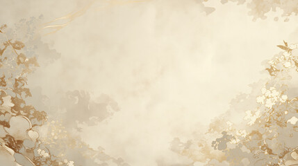 Floral Chinese style Beige Background with Gold Accents Copy Space blank space for text