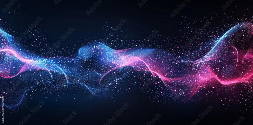 Poster illustration of blockchain transfer satellite future communication. abstract technology cloud world.
